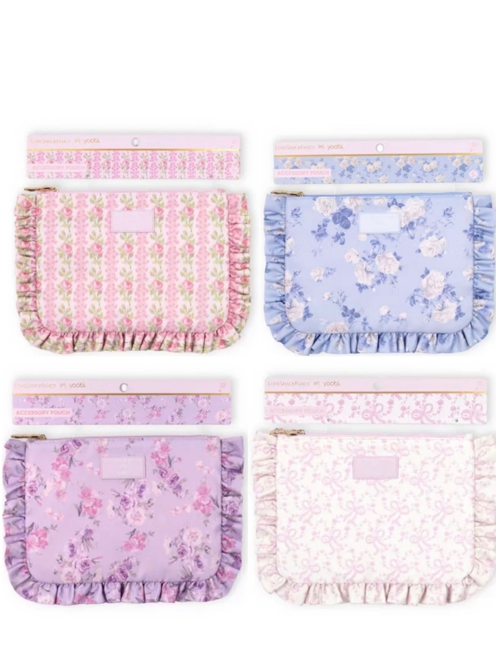 NWT LoveShackFancy X Target Pastel Floral Ruffle Bow Zip Clutches - set of 4